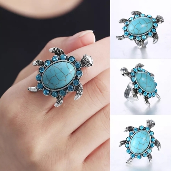 Silver Sea Turtle Retro Charm Adjustable Ring *NWT - Picture 4 of 4